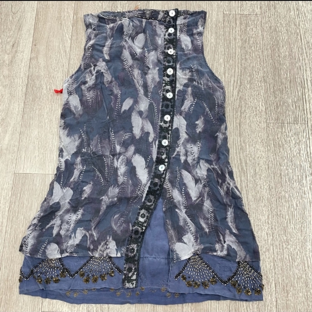 Da-Nang Indo-Chine 100% Silk Vintage Embellished Tunic Top
